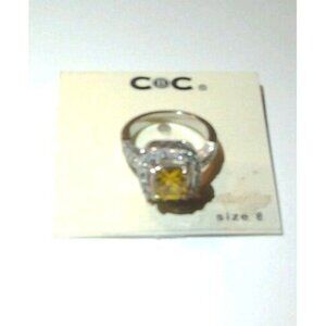 CBC City by City Square Solitaire Yellow Silver Tone Cocktail Ring - Size 8 NWT